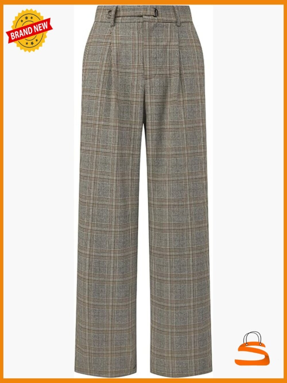 Women's High Rise Wide Leg Plaid Trousers Work Pants